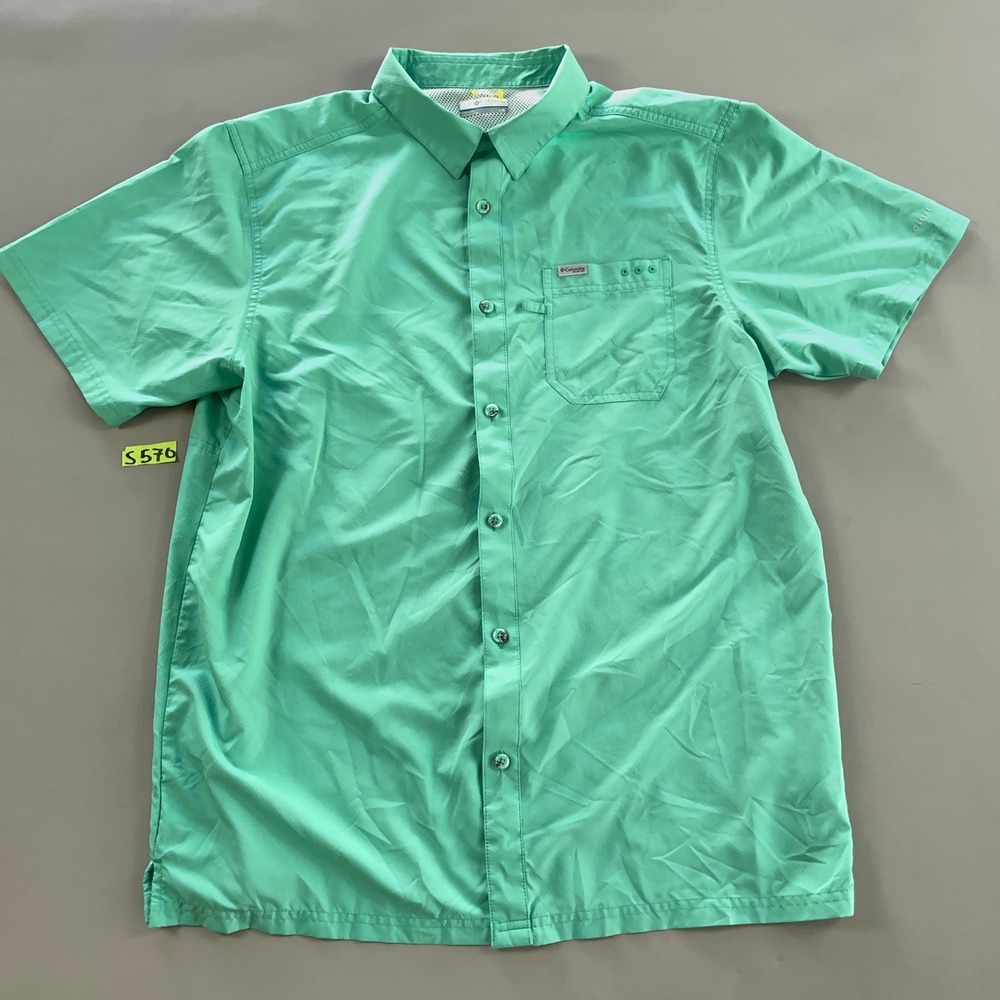 Columbia PFG Mens Large Mint Green Short Sleeve Button Down Fishing Shirt